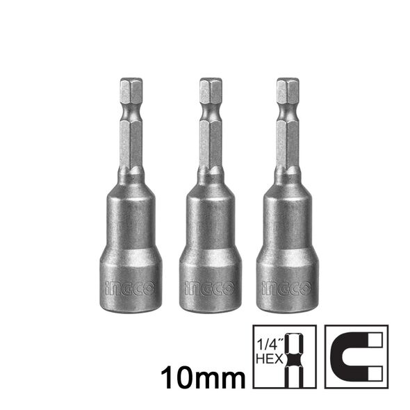 INGCO Καρυδάκια 1/4" Μαγνητικά 10mm 3 τεμ. AMN1031 με 12 άτοκες δόσεις