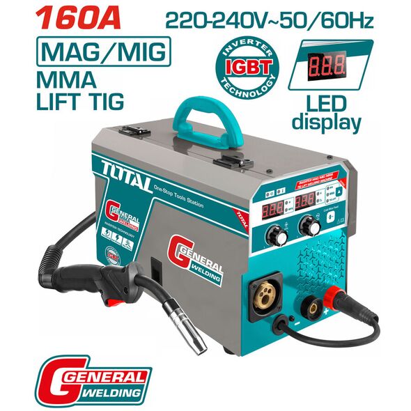 TOTAL ΗΛΕΚΤΡΟΚΟΛΛΗΣΗ INVERTER ΣΥΡΜΑΤΟΣ MAG/MIG/MMA/TIG 160A (TMGT1601) ως 12 Άτοκες Δόσεις